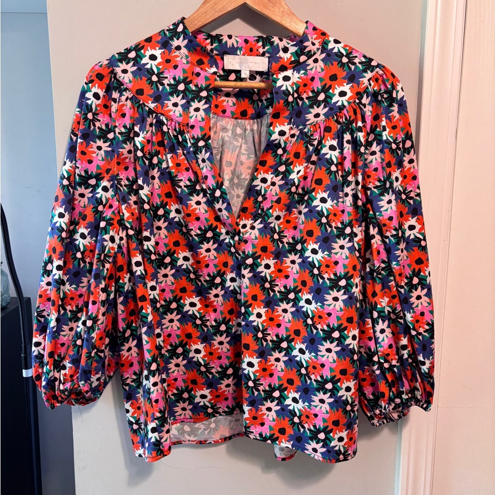 Corey Lynn Calter Floral Puff Sleeve Blouse Medium
